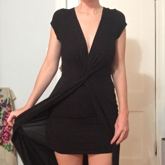 Black twist Dress S M midi maxi high low - Picture 3 of 5